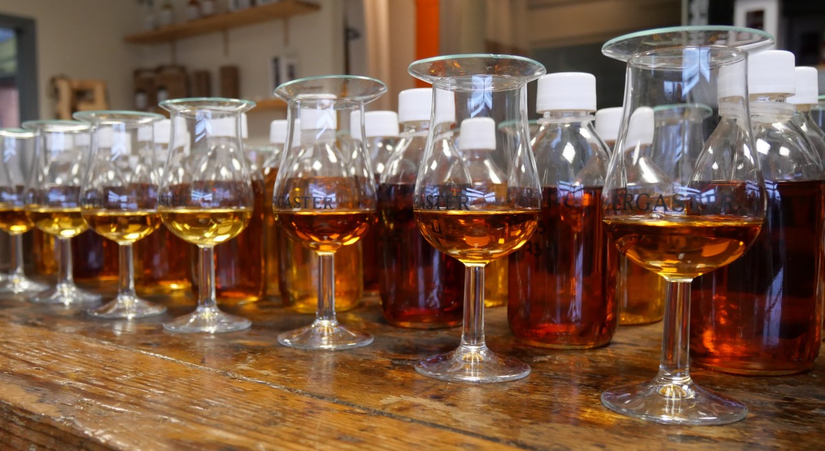 Stage immersif - De la céréale à la bouteille – Vivez la distillation artisanale du whisky au plus près - Oise.fun verres de whisky alignés